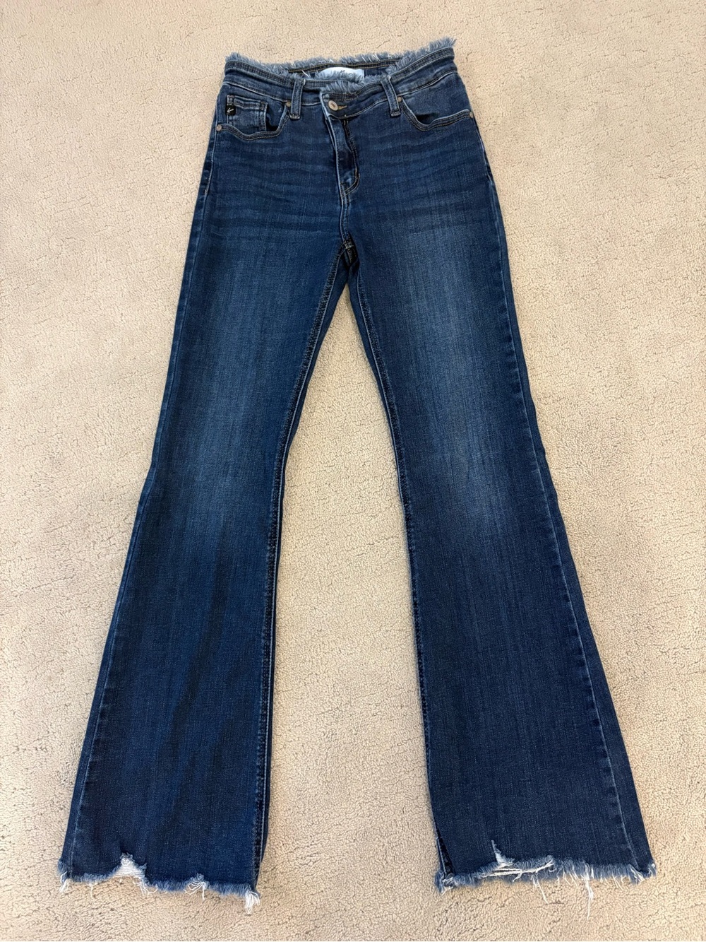KanCan Dark Blue Women's Flared Jeans Classic Denim Frayed size 7 / 27 RN 144635